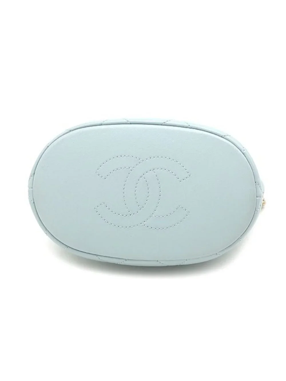 Chanel 2-Way Quilted Mini Bucket Bag Lambskin Light Blue Gold
